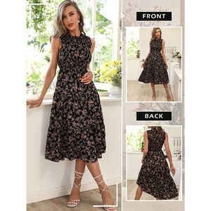 Womens Boho Floral Smocked Sundress Sleeveless Ruffle Midi A-line Dress Sz L/XL